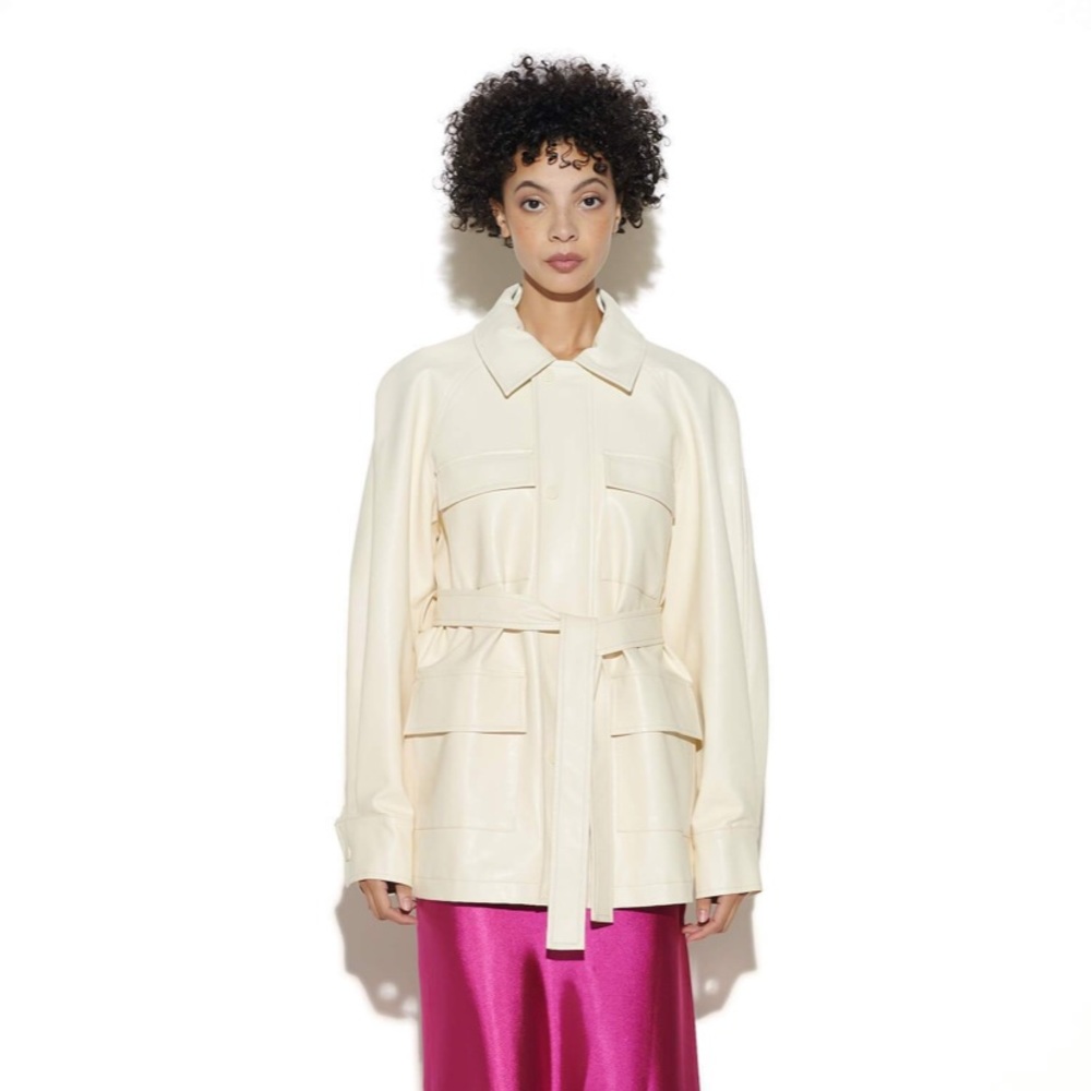 Vegan Leather Ivory Jacket - L